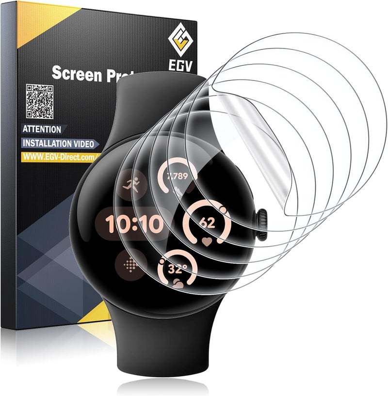 EGV 6 Pack for Google Pixel Watch 45mm Screen Protector, Pixel Watch 4/3 Screen Protector [Upgrade Flexible Film] Self-Healing, Anti-Scratch, [Non-Bubbles] Soft HD TPU - Image 1